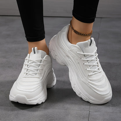 Damen Atmungsaktive Sneakers – Leichte Phylon-Sohle, Mesh & Synthetik Obermaterial, Bequeme Low-Top Schnürschuhe für Arbeit & Freizeit (Schwarz/Weiß)